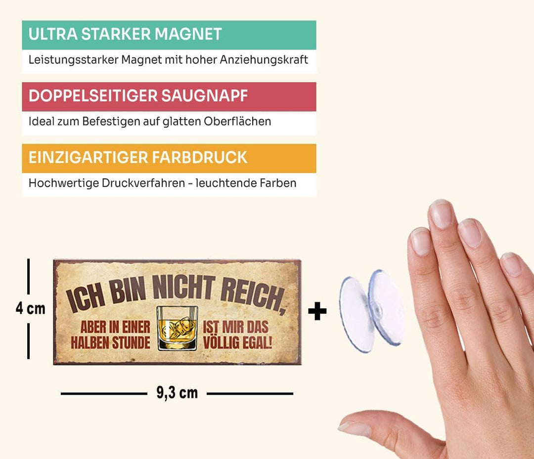 schilderkreis24 – Magnet Lustiger Whiskey Spruch “Ich Bin Nicht reich..“ Deko Geschenkidee Mann Frau 9,3x4cm