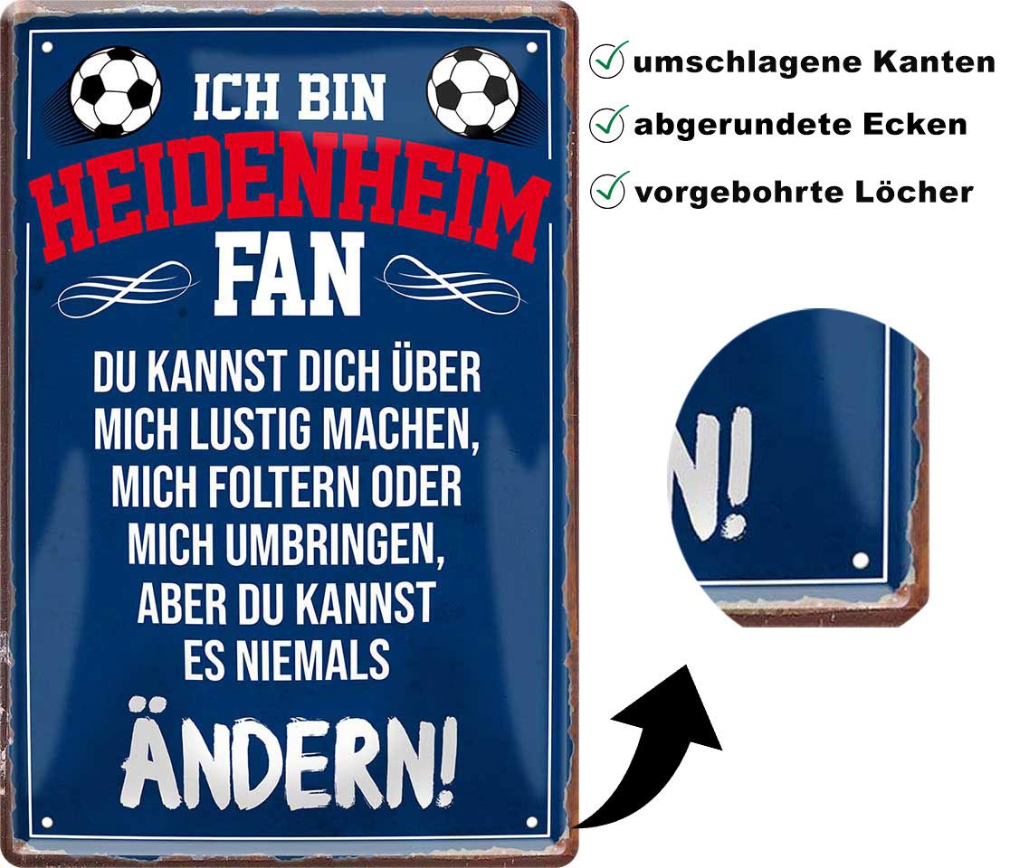 Targa In Metallo Per Fan Dell'Heidenheim – 'Qui Wohnt Ein Heidenheim Fan' – Decorazione Da Parete 30x20 Cm, Resistente Alle Intemperie, Per Giardino, Porta O Cancello