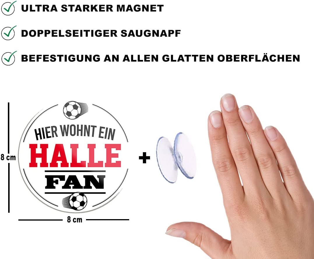 Halle-FanMagnet8x8cm-Fussball-beschreibung