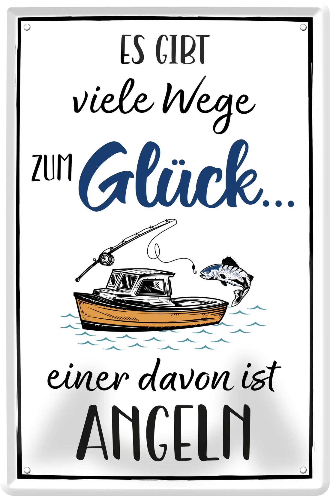 Retro Blechschild „Petri Heil – Echte Männer Angeln Ihr Essen“ – 20x30 Cm, Metall, Mit 4 Aufhänge-Löchern