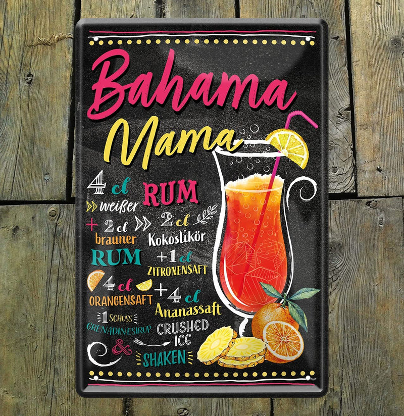 Blechschild Cocktail Rezept Bahama Mama 20x30cm