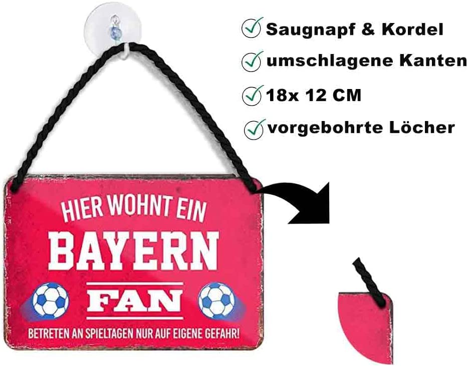 Retro Blechschild 'Hier Wohnt Ein Bayern Fan', 18x12 Cm – Witziges Geschenk Für Fußball-Fans, Geburtstag, Weihnachten
