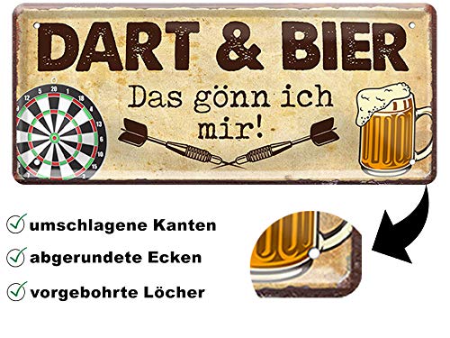 Blechschild Lustiger Spruch "Dart & Bier das gönn ich Mir" 28x12 cm

Robustes Blechschild mit witzigem Spruch und Motiv eines Dartboards und Bierkrugs. Umgeschlagene Kanten, abgerundete Ecken und vorgebohrte Löcher für einfache Montage runden das Design ab. Ein perfektes Geschenk für Liebhaber von Dart und Bier.