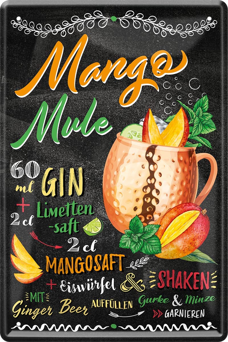 Blechschild Cocktail Rezept Mango Mule 20x30cm