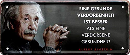 Blechschild Albert Einstein Spruch “EINE GESUNDE VERDORBENHEIT” 28x12cm