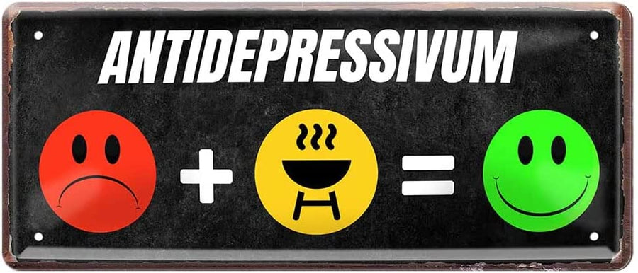 Blechschild mit witzigen Spruch "ANTIDEPRESSIVUM" - Dekoschild in kräftigen Farben für einen fröhlichen Akzent