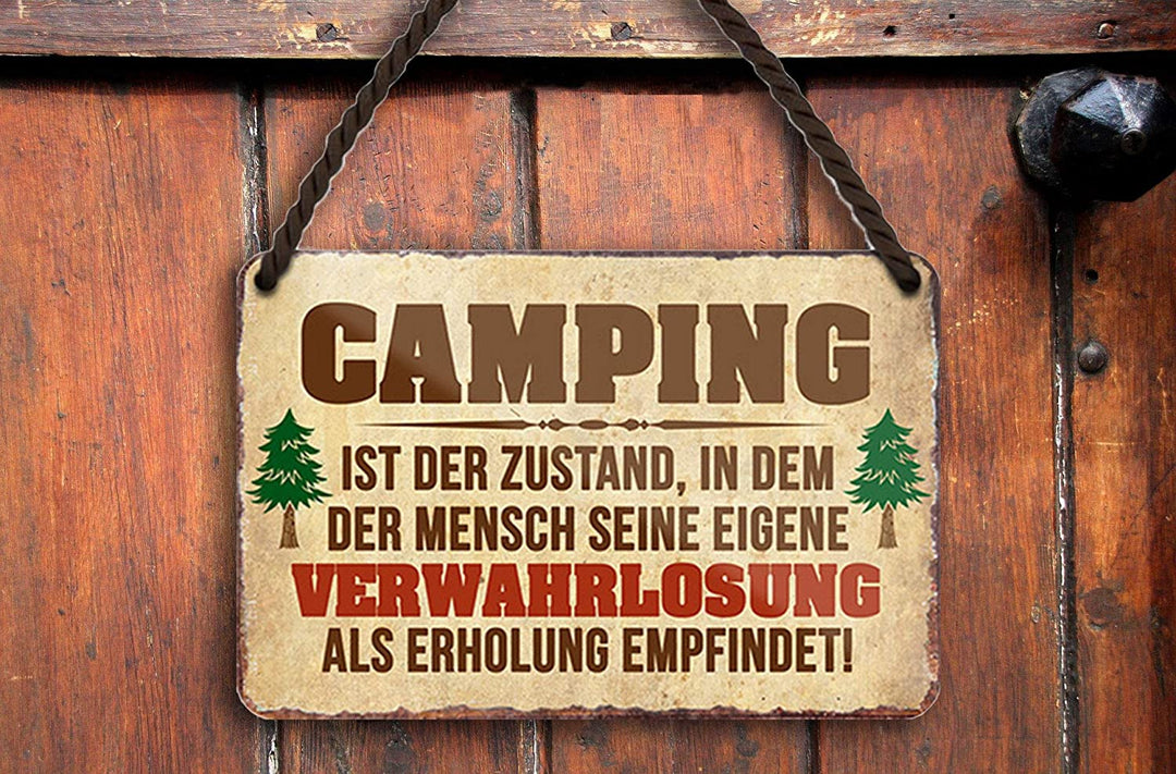 camping schild Blechschilder Lustiger Spruch “Camping Zustand“ Deko Schild Geschenkidee für Camping Fans 18x12 cm