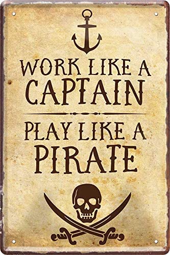 Blechschild Lustiger Spruch “Work Like a Captain Play Like a Pirate“ Deko Geschenkidee