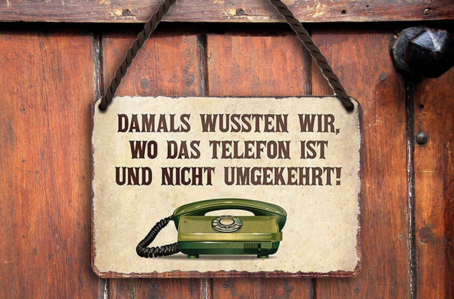 Blechschild Lustiger Spruch “Damals wussten wir Telefon" Oma Opa