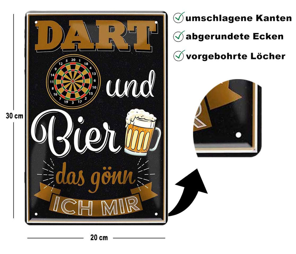 Blechschild mit Motiv "Dart und Bier" - dekoratives Schild mit lustigem Spruch, ideal als Geschenk