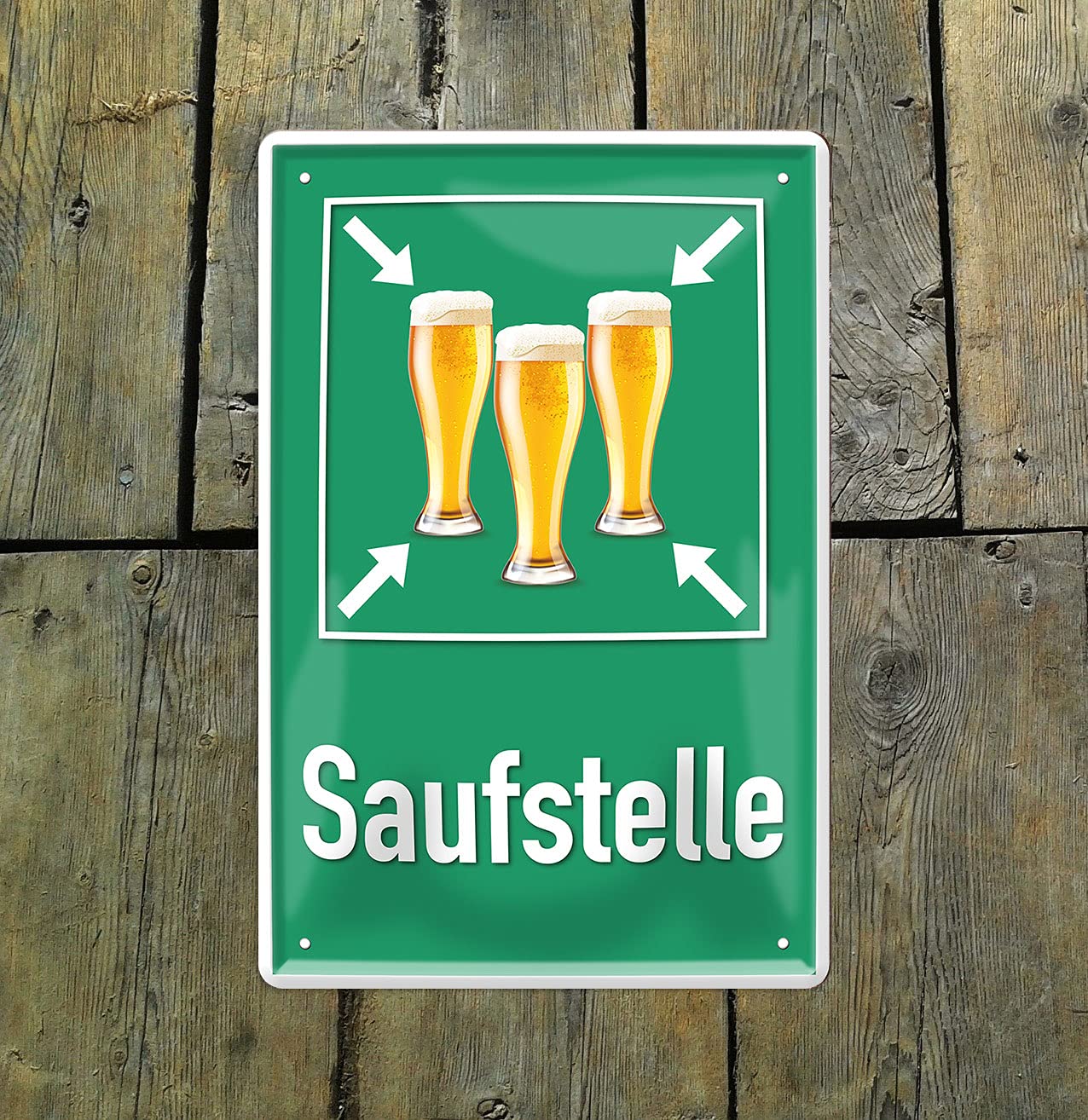 WERBEPUNKT Schild 'Saufstelle Sammelstelle Bier' – 3 Mm Alu-Verbund, 450x300 Mm, Witterungsbeständig