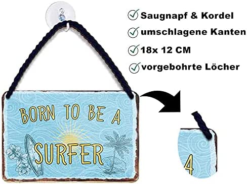 Blechschild “Born to be a Surfer“ Deko Geschenkidee Mann Frau