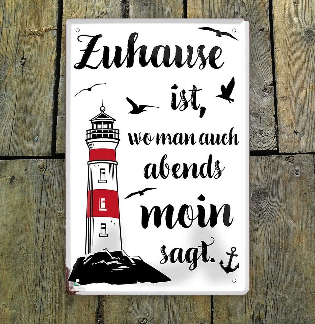 Retro Blechschild „Zuhause Ist, Wo Man Auch Abends Moin Sagt“ – 20x30 Cm, Witziger Spruch, Vintage-Design, Perfekt Als Geschenk Oder Dekoration Für Tür & Wand